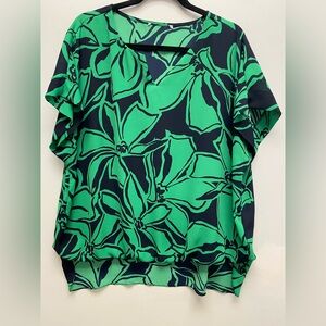 Joseph Ribkoff Green and Black Floral Blouse / Top Size 1x